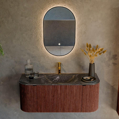 Mondiaz KURVE-DLUX Badkamermeubelset - 110x46x40cm - 1 lade - 2 deuren - wastafel solid surface - midden - 1 kraangat - Ruby