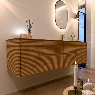 Mondiaz CIRO-DLUX Ensemble de meubles de salle de bains - 180x45x50cm - lavabo solid surface Sombra - 1 vasque à droite - 1 trou de robinet - 4 tiroirs - Chêne