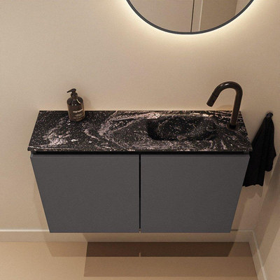MONDIAZ TURE-DLUX Meuble toilette - 80cm - Dark Grey - EDEN - vasque Lava - position droite - 1 trou de robinet