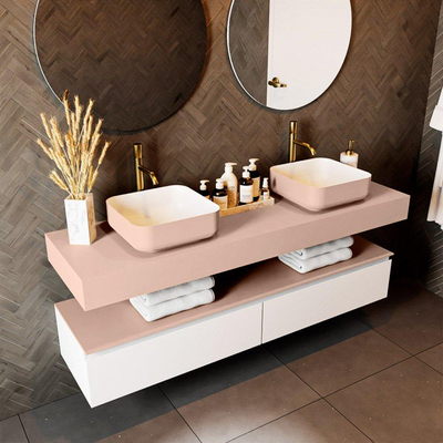 Mondiaz TOP 46 Vrijhangend Topblad - 160x46x12cm - geschikt voor waskom - Solid surface - Rosee