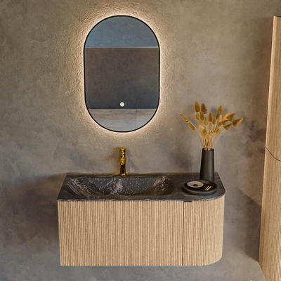 MONDIAZ KURVE-DLUX 95cm Meuble salle de bain avec module 25 D - couleur Oak - 1 tiroir - 1 porte - vasque BIG SMALL gauche - 1 trou de robinet - couleur Lava