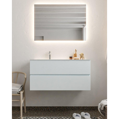 Mondiaz VICA ensemble de meuble de salle de bain - 100cm - meuble sous-vasque argile - 2 tiroirs - lavabo nuage gauche - 1 trou de robinet - miroir LED - version XL 60cm de haut