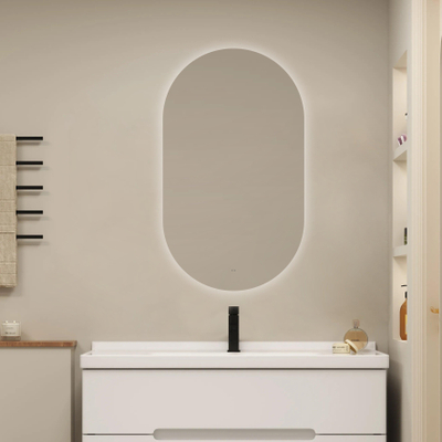 Saniclass Shine Badkamerspiegel - 70x120cm - ovaal - horizontale / verticale plaatsing - indirecte LED verlichting - Spiegelverwarming - Infrarood