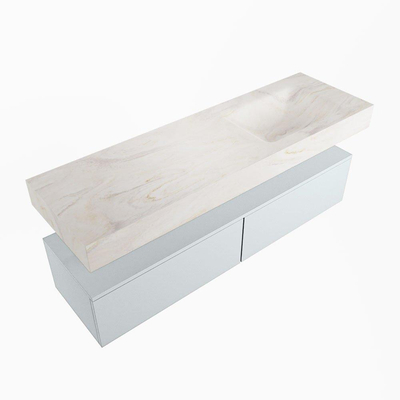 Mondiaz ALAN-DLUX Ensemble de meuble - 150cm - meuble - Clay mat - 2 tiroirs - Lavabo Cloud Ostra suspendu - vasque droite - 0 trous de robinet - Beige