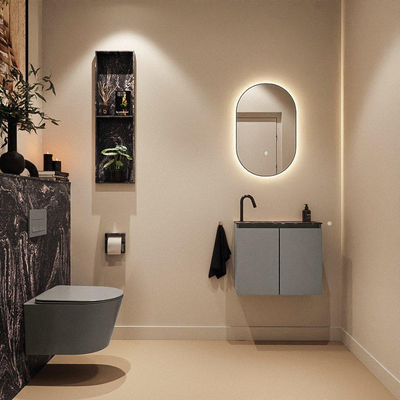 MONDIAZ TURE-DLUX Meuble de toilettes 60 cm Smoke. Lavabo EDEN Lava position gauche. Avec 1 trou de robinet.