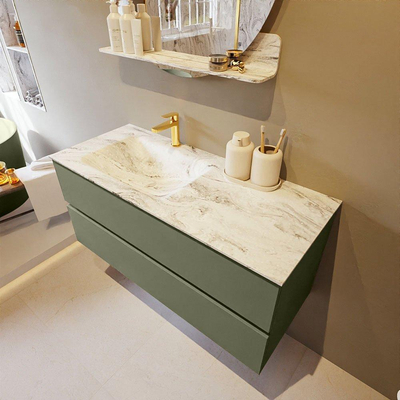 Mondiaz VICA-DLUX ensemble de meuble de salle de bain - 110cm - meuble sous-vasque armée - 2 tiroirs - lavabo encastré nuage gauche - 1 trou de robinet - version haute de 60cm - glace