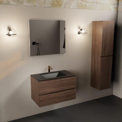 Mondiaz AIVY Ensemble de meuble - 80x45x50cm - 1 trou de robinet - 1 vasque Urban Solid surface - Centre - 2 tiroirs - avec miroir - Melamine Mocha