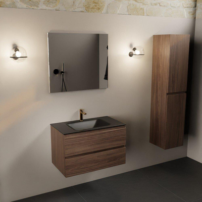 Mondiaz AIVY Ensemble de meuble - 80x45x50cm - 1 trou de robinet - 1 vasque Urban Solid surface - Centre - 2 tiroirs - sans miroir - Melamine Mocha