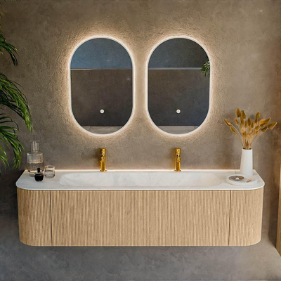 MONDIAZ KURVE-DLUX 170cm Meuble salle de bain avec module 25 G et D - couleur Oak - 1 tiroir - 2 portes - vasque BIG LARGE centre - 2 trous de robinet - couleur Opalo