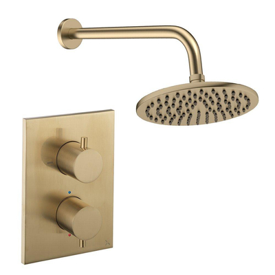 Crosswater MPRO Regendoucheset inbouw - 2 hendels - 20cm douchekop - wandarm - geborsteld messing (goud)