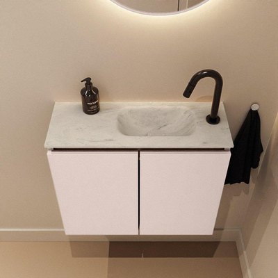 MONDIAZ TURE-DLUX meuble WC 60 cm Rosee. EDEN vasque Opalo position droite. Avec 1 trou de robinet.