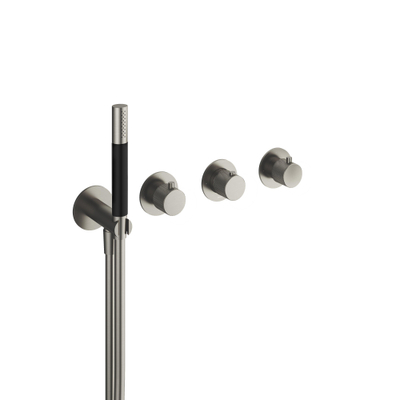 Hotbath Cobber X partie visible avec élément encastré pour mitigeur thermostatique de douche avec 2 robinets d'arrêt sans bec nickel brossé