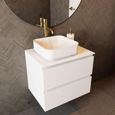 Mondiaz TENCE ensemble de meuble de salle de bain - meuble sous-vasque - 60cm - 2 tiroirs - Armée - talc Solid Surface - plateau - 61cm épais - Onni lavabo - ovale - à poser - Solid Surface Armée/Talc