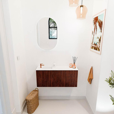 Mondiaz JOYA 90cm toiletmeubel - kleur Ruby - Wastafel FAYE positie Links 1 kraangat kleur Talc.