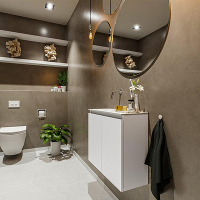 MONDIAZ TURE Fonteinset - 60x23x50cm - 0 kraangaten - 2 deuren - talc mat - Wasbak links - Solid Surface Wit OUTLETSTORE