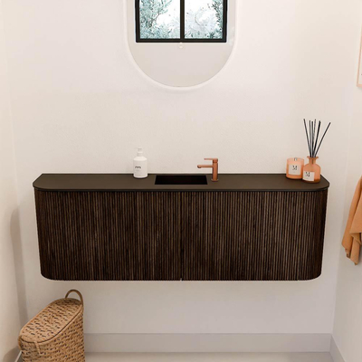 Mondiaz JOYA 123.2cm toiletmeubel - ronding links en rechts kleur Walnut - Wastafel FAYE positie Midden 1 kraangat kleur Urban.