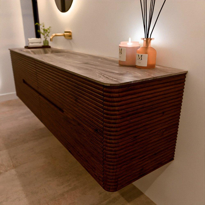 Mondiaz CIRO-DLUX Badkamermeubelset - 180x45x50cm - Solid surface wastafel Sombra - 1 wasbak Links - zonder kraangaten - 4 lades - Ruby