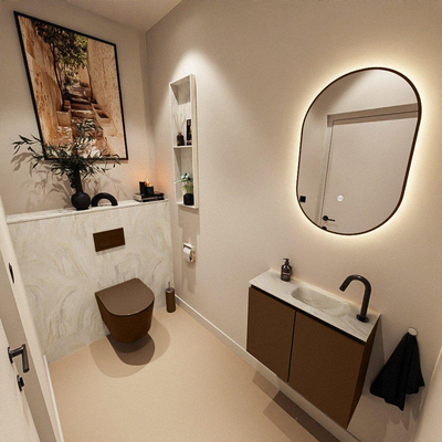 MONDIAZ TURE-DLUX 60cm toiletmeubel Rust. EDEN wastafel Ostra positie rechts. Met 1 kraangat.