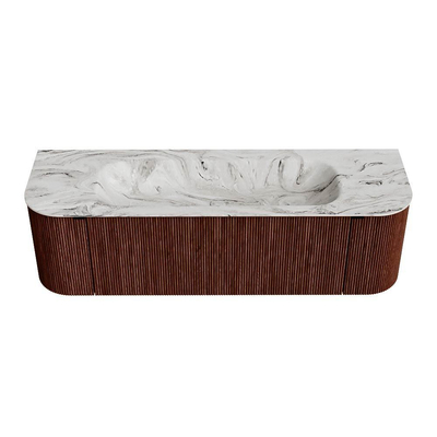 Mondiaz KURVE-DLUX Ensemble meuble de salle de bains - 150x46x40cm - 1 tiroir - 2 portes - vasque solid surface - central - sans trou de robinet - Ruby