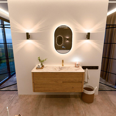 Mondiaz CIRO-DLUX Badkamermeubelset - 120x45x50cm - Solid surface wastafel Frappe - 1 wasbak Rechts - 1 kraangat - 2 lades - Oak