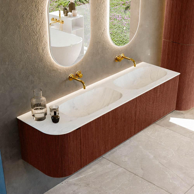 Mondiaz KURVE-DLUX Badkamermeubelset - 165x46x40cm - 2 lade - 1 deur - wastafel solid surface - dubbel / rechts - zonder kraangat - Ruby