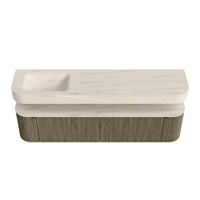 MONDIAZ THOR-DLUX Meuble de salle de bains 190cm arrondi gauche + droite couleur Shadow avec 2 tiroirs et 2 portes. Vasque suspendue CLOUD Gauche sans trou de robinet couleur Meli.