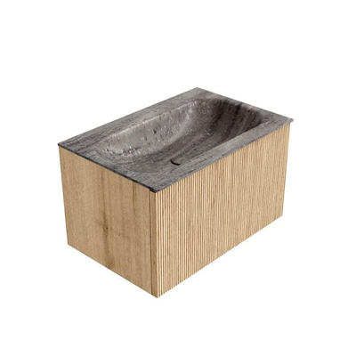 MONDIAZ KURVE-DLUX Meuble de salle de bains 70cm couleur Oak avec 1 tiroir et 0 porte. Lavabo BIG SMALL Central sans trou de robinet Oza.