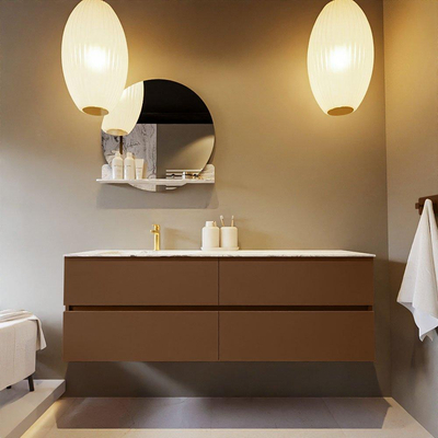 Mondiaz VICA-DLUX Ensemble de meuble de salle de bain - 150cm - meuble sous-vasque reposant - 4 tiroirs - lavabo encastrée cloud gauche - 1 trou de robinet - version haute de 60cm - glace