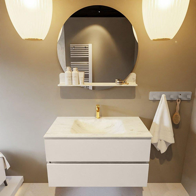 Mondiaz VICA-DLUX ensemble de meuble de salle de bain - 90cm - meuble sous-vasque lin - 2 tiroirs - lavabo encastrée nuage milieu - 1 trou de robinet - version haute de 60cm - opalo