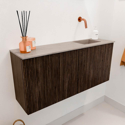 Mondiaz JOYA-DLUX 90cm toiletmeubel - kleur Walnut - Wastafel FAYE positie Rechts Zonder kraangat kleur Saba.