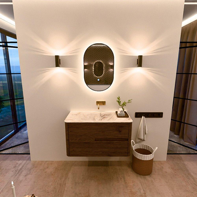 Mondiaz CIRO-DLUX Badkamermeubelset - 90x45x50cm - Solid surface wastafel Frappe - 1 wasbak Midden - zonder kraangaten - 2 lades - Dusk