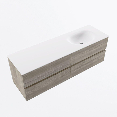 Mondiaz VICA ensemble de meuble de salle de bain - 150cm - meuble sous-vasque marron clair gris - 4 tiroirs - lavabo lune droite - sans trous de robinet - version haute de 60cm - talc