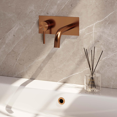 Brauer Copper Carving Robinet lavabo encastrable avec bec courbé droite et plaque Modèle A2 Cuivre brossé PVD