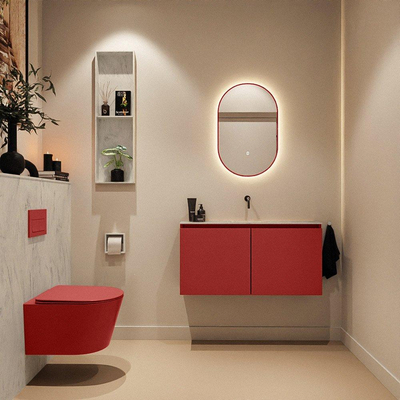MONDIAZ TURE-DLUX Meuble toilette - 100cm - Fire - EDEN - vasque Opalo - position centrale - sans trou de robinet