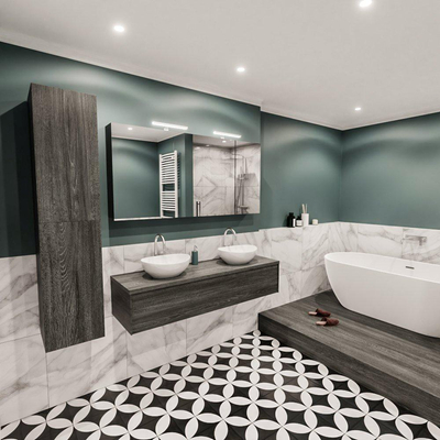 ENSEMBLE DE MEUBLE MONDIAZ LUSH - 150cm - 1 tiroir - lavabo BARCO - 2 vasques - 2 trous de robinet - anthracite
