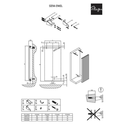 Plieger Siena radiateur design vertical simple 1800x318mm 766W noir mat