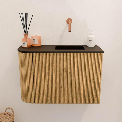 Mondiaz JOYA 61.6cm toiletmeubel - ronding links kleur Oak - Wastafel FAYE positie Rechts Zonder kraangat kleur Urban.