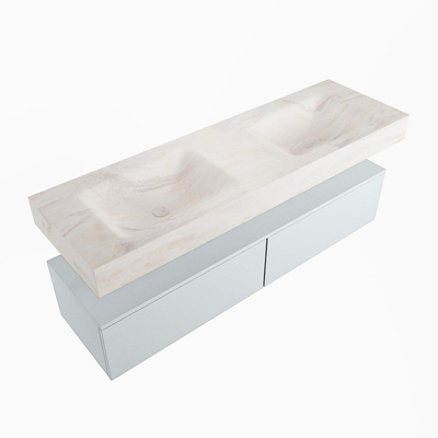 Mondiaz ALAN-DLUX Ensemble de meuble - 150cm - meuble Clay mat - 2 tiroirs - Lavabo Cloud Ostra suspendu - vasque Gauche et droite - 0 trous de robinet