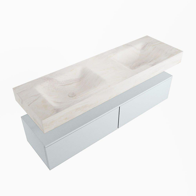 MONDIAZ ALAN - DLUX Ensemble meuble de salle de bains - 150cm - sous-meuble - Clay - 2 tiroirs - lavabo suspendu - 2 vasques - 0 trous de robinet - Ostra