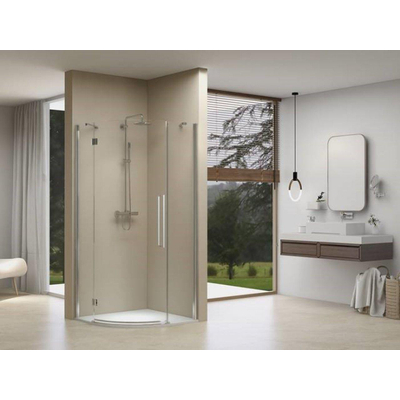 Van Rijn Products ST07 Kwartronde cabine - 87x87x200cm - helder glas - dikte 8mm - incl. stabilisatiestang 45 graden - chroom