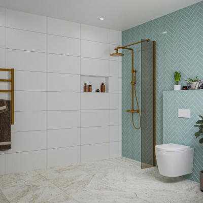 FugaFlow Eccelente Vetro Douche à l'italienne - 30x200cm - verre fumé - Cuivre brossé