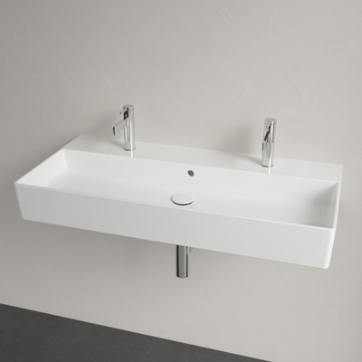 Villeroy & Boch memento 2.0 Lavabo face inférieure meulée 100x13.5x9.5cm 2 trous de robinet avec trop-plein Blanc Alpin