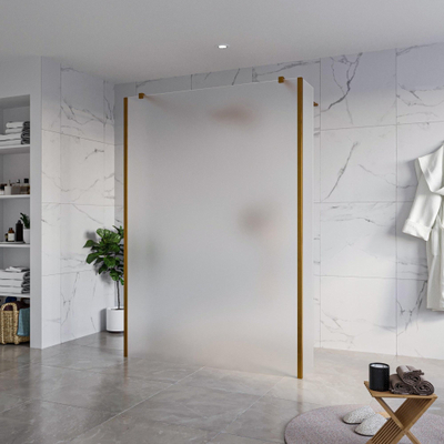 FugaFlow Eccelente Vetro Douche à l'italienne - 140x200cm - verre satiné - anticalcaire - verre de sécurité 8mm - 2 parois latérales 40cm - avec bras muraux et profilés d'angle - Cuivre brossé