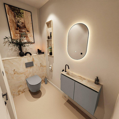 MONDIAZ TURE-DLUX Meuble toilette - 80cm - Smoke - EDEN - vasque Frappe - position gauche - 1 trou de robinet