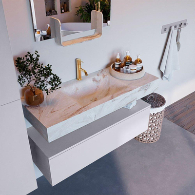 Mondiaz ALAN-DLUX Ensemble de meuble - 110cm - meuble Cale mat - 1 tiroir - Lavabo Cloud Frappe suspendu - vasque Centre - 1 trou de robinet