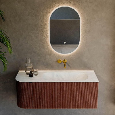 Mondiaz KURVE-DLUX Ensemble de meuble de salle de bains - 115x46x40cm - 1 tiroir - 1 porte - lavabo solid surface - droite - sans trou de robinet - Ruby