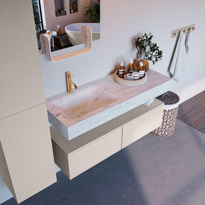 Mondiaz ALAN-DLUX Ensemble de meuble - 120cm - meuble Linen mat - 2 tiroirs - Lavabo Cloud Opalo suspendu - vasque Gauche - 1 trou de robinet