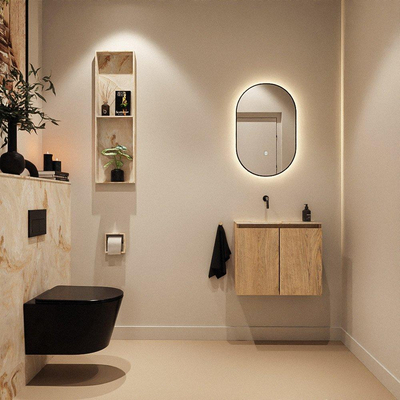 MONDIAZ TURE-DLUX 60cm toiletmeubel Washed Oak. EDEN wastafel Frappe positie links. Zonder kraangat.