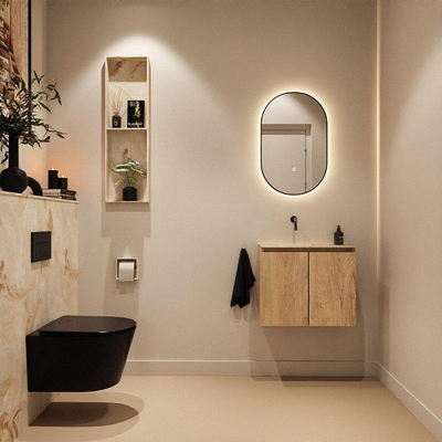 MONDIAZ TURE-DLUX Meuble de WC 60 cm Washed Oak. Lavabo EDEN Frappe position gauche. Sans trou de robinet.