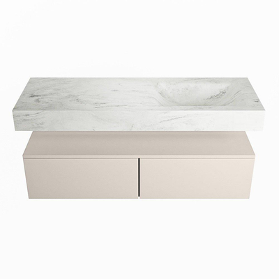 Mondiaz ALAN-DLUX Ensemble de meuble - 130cm - meuble Linen mat - 2 tiroirs - Lavabo Cloud Opalo suspendu - vasque Droite - 1 trou de robinet